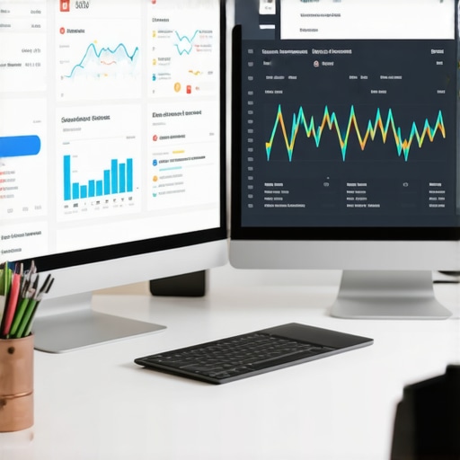 A workspace with SEO analytics and local SEO management software on the screen.