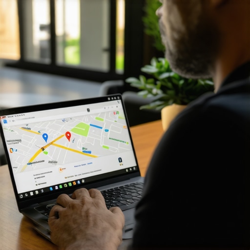 Business owner working on optimizing Google Map listing with speed and visibility tools.