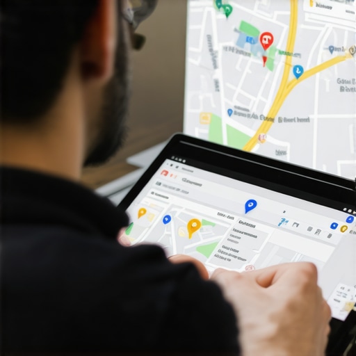 Business owner editing Google Maps listing on laptop for local SEO enhancement