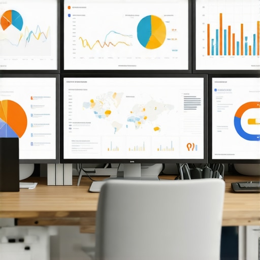 Tools for Map Performance Maintenance Computer monitors showing map analytics and site speed graphs in a modern workspace.