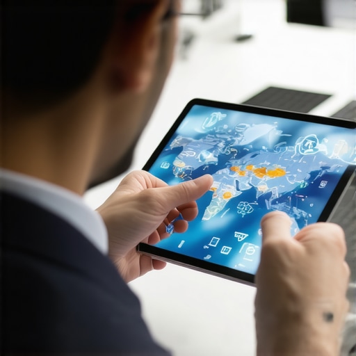 Businessman analyzing local SEO data on digital tablet