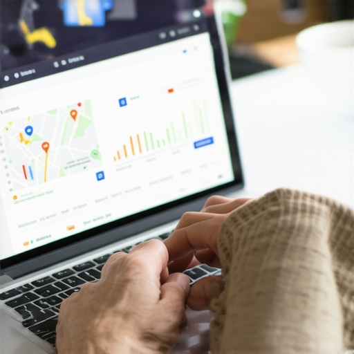 Business owner optimizing Google Map listing on laptop