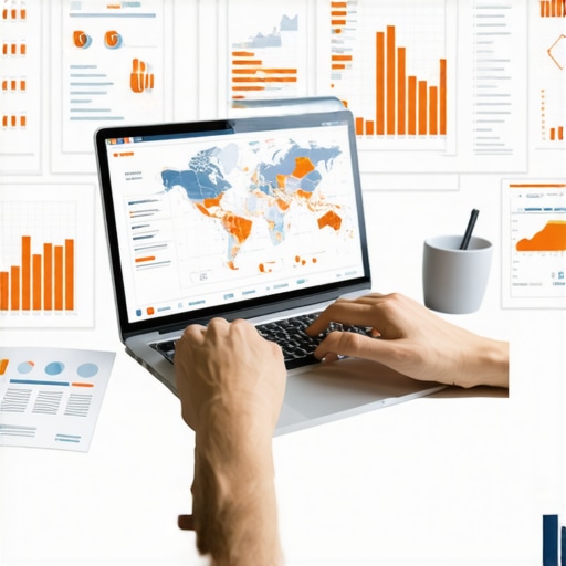 Person analyzing map performance metrics on a laptop.