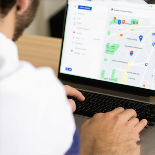 Business owner adjusting map profile on laptop